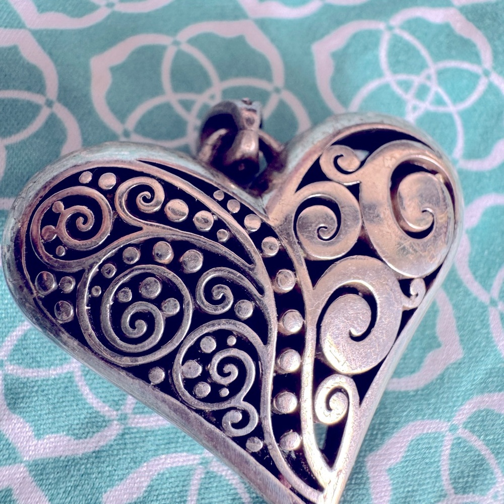 Brighton Chunky Silver Swirl Heart Pendant, no chain